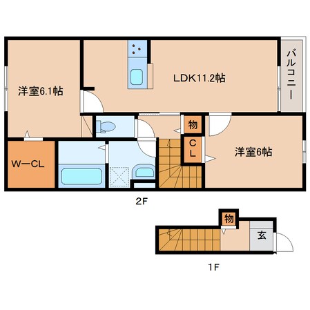 前栽駅 徒歩10分 2階の物件間取画像